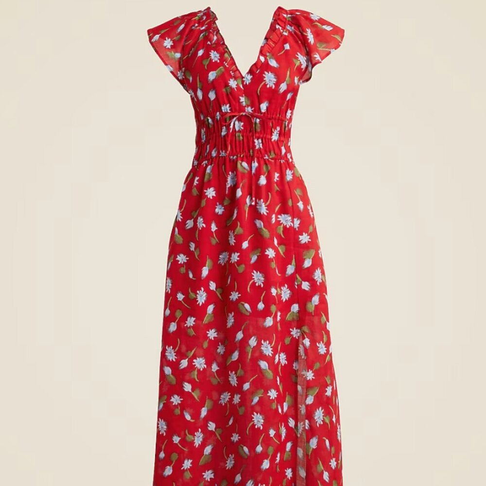 J. Crew Palermo Dress in Ramie Red Floral Size 2x - Picture 2 of 12